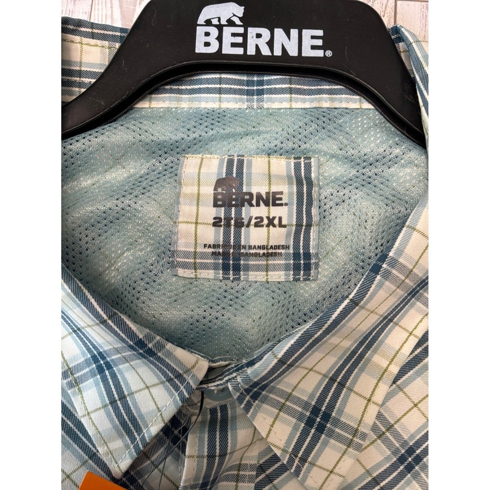 Berne Plaid Fishing Shirt Mens 2XL Blue White UPF 30 Gorpcore Workwear SH31PEM - Picture 6 of 11